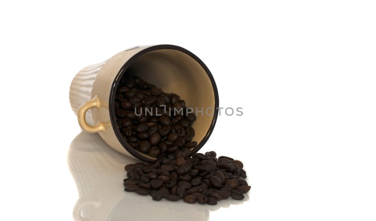 cup with coffee beans on isolated white