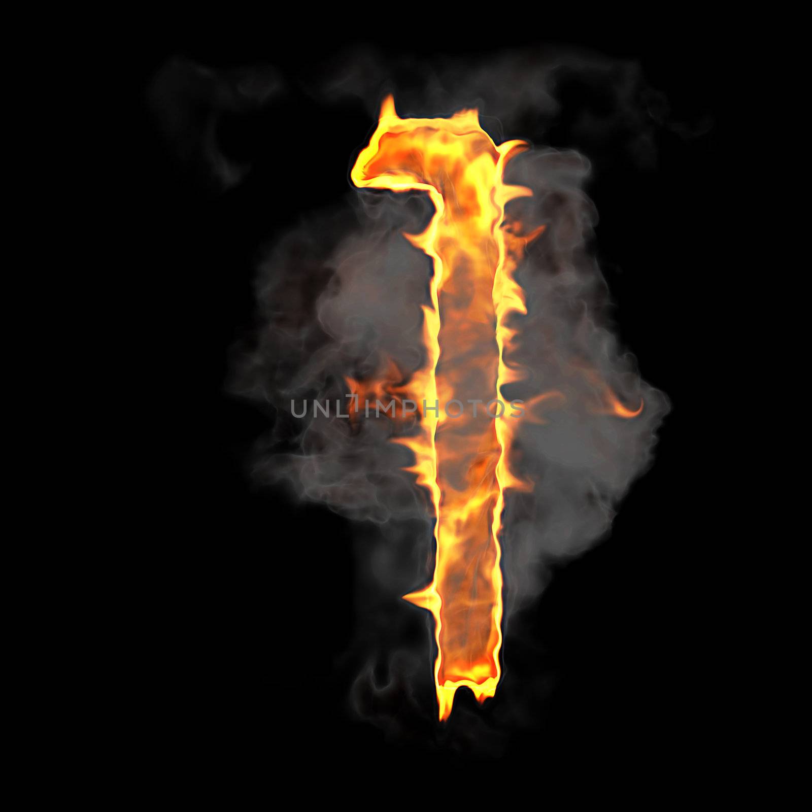 Burning and flame font 1 numeral over black background