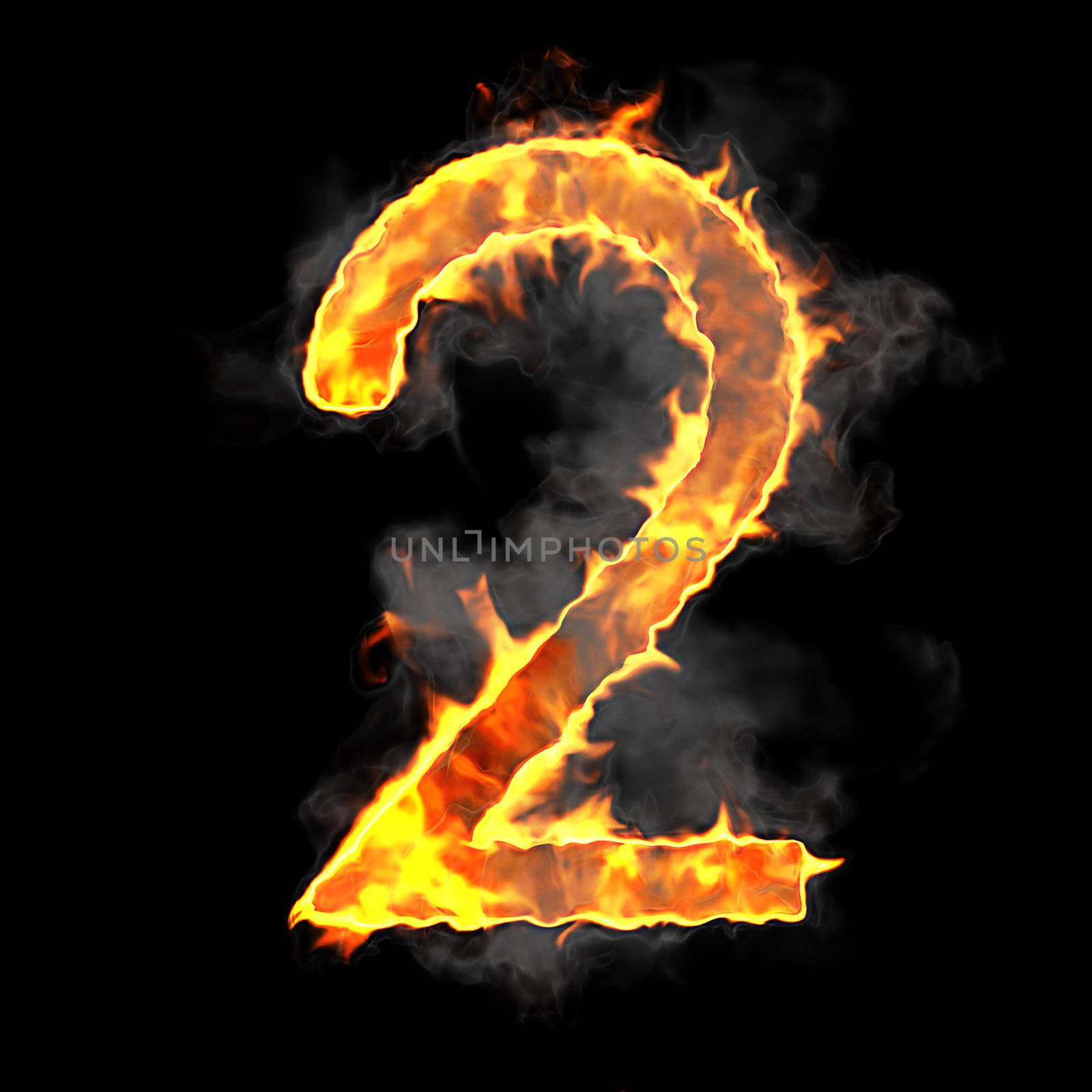 Burning and flame font 2 numeral over black background