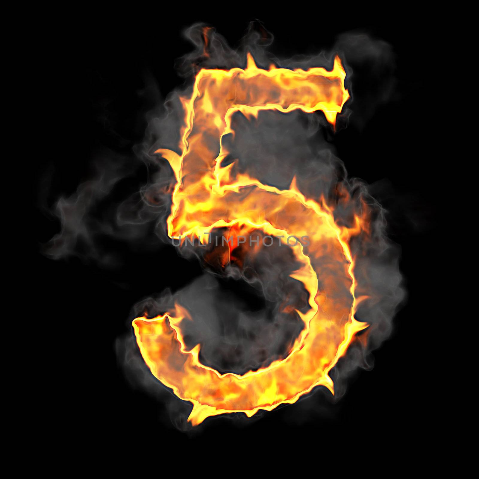 Burning and flame font 5 numeral over black background