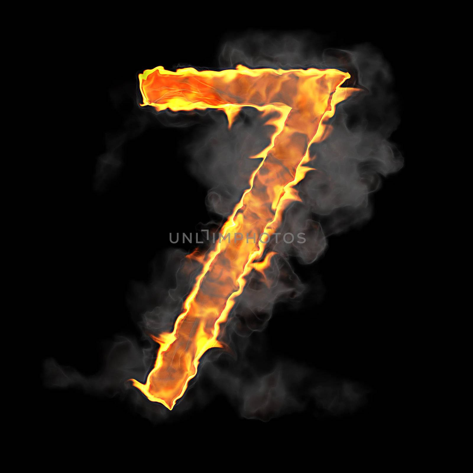 Burning and flame font 7 numeral over black background