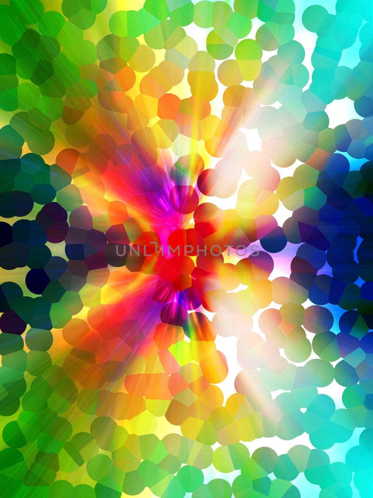 Abstract colourful design with colored dots and rays of light