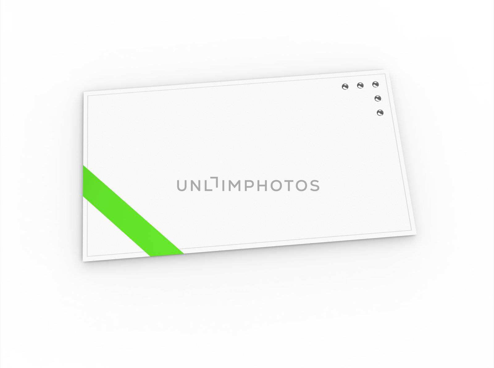 Blank greeting card (for greeting or congratulation) with green ribbon