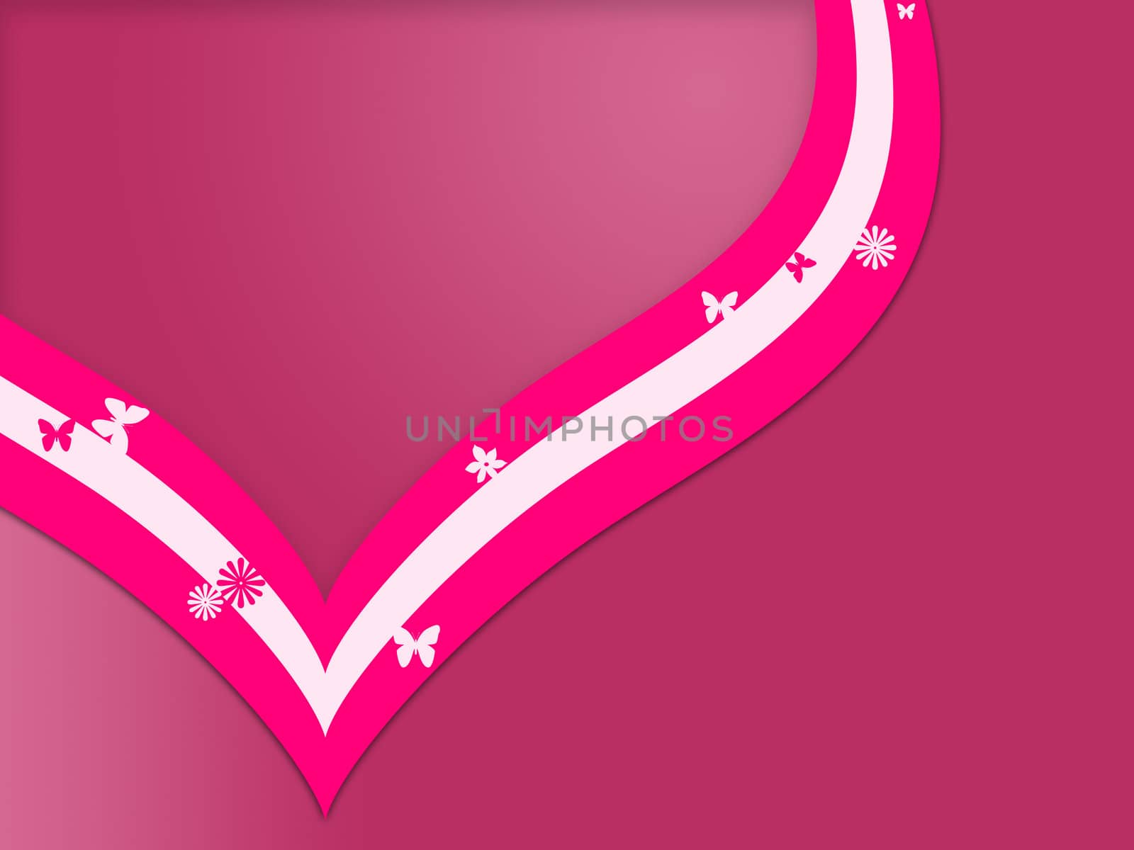 ribbons heart shape on pink gradient background 