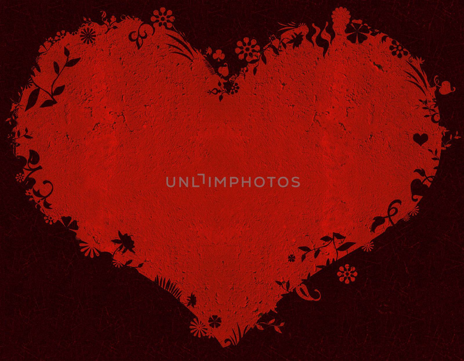 Grunge, floral heart background with texture illustration