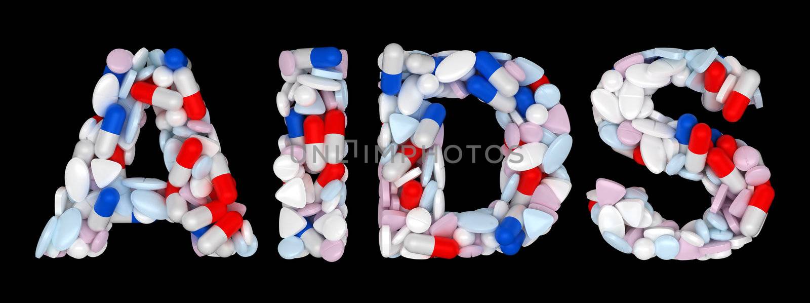 AIDS word: pills and tablets shape isolated over black background