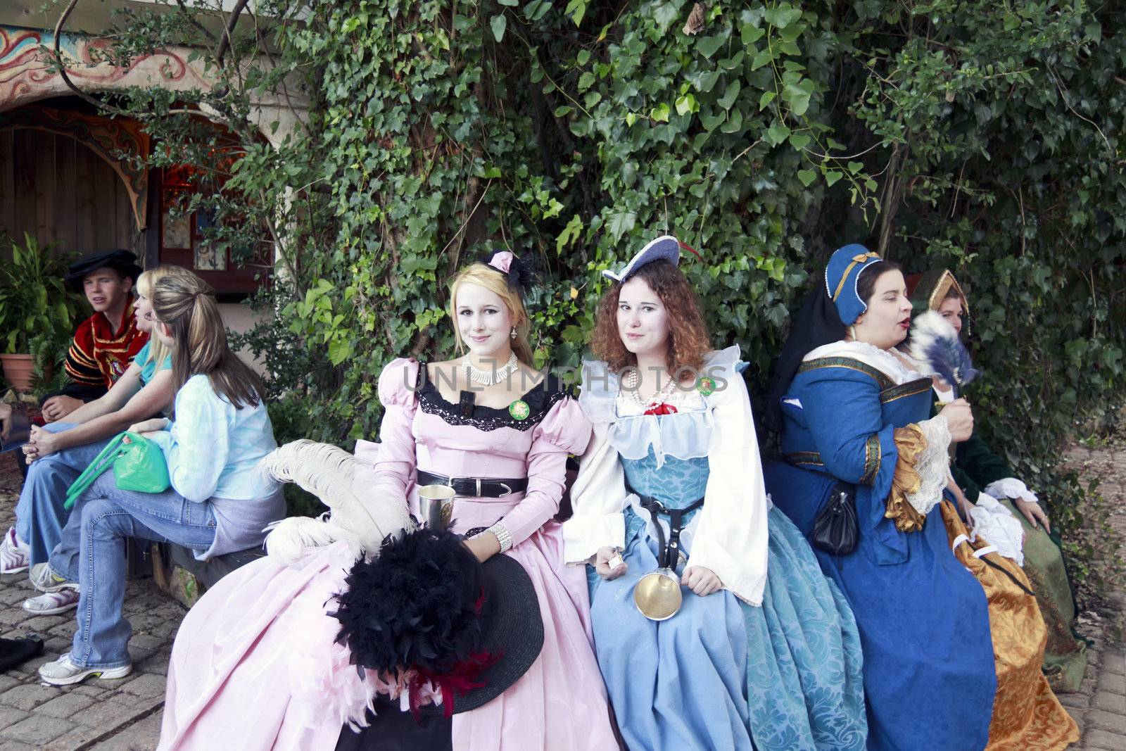 MISSION, TX – OCTOBER 2009: Women performers working at the Texas Renaissance Festival, known as the largest in the state and taken on October 17, 2009 in Mission, Texas.
