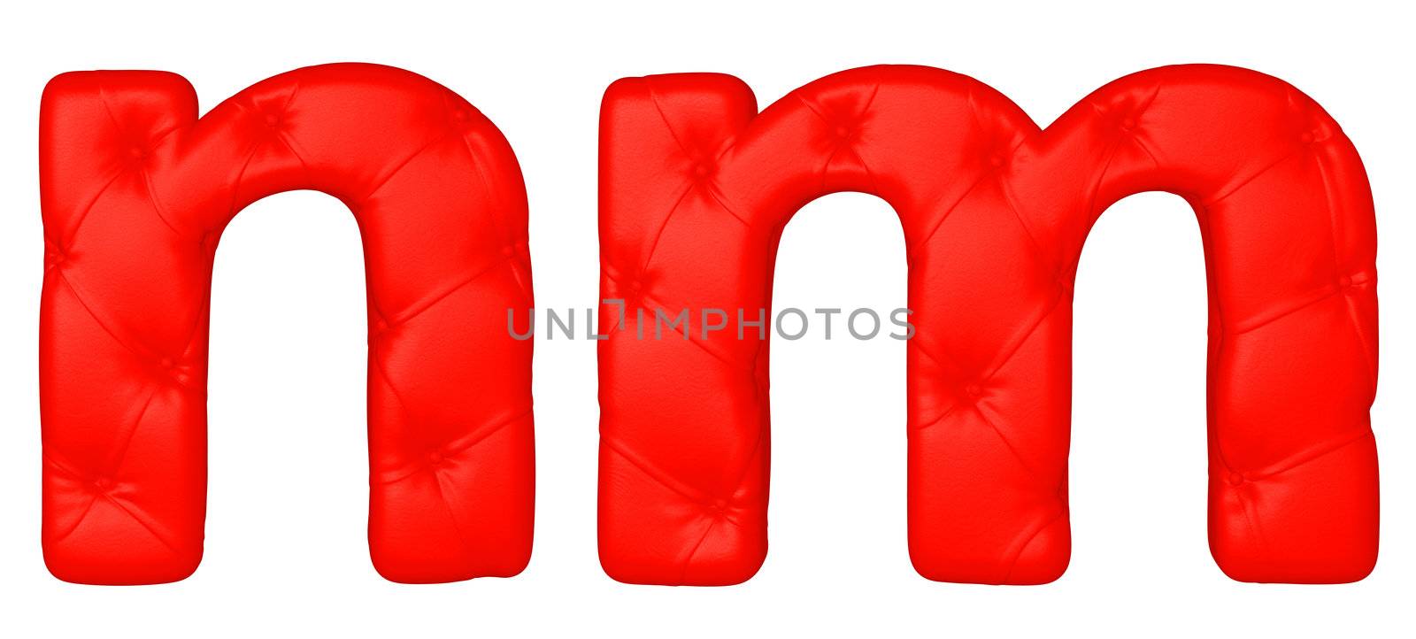 Luxury red leather font M N letters isolated on white