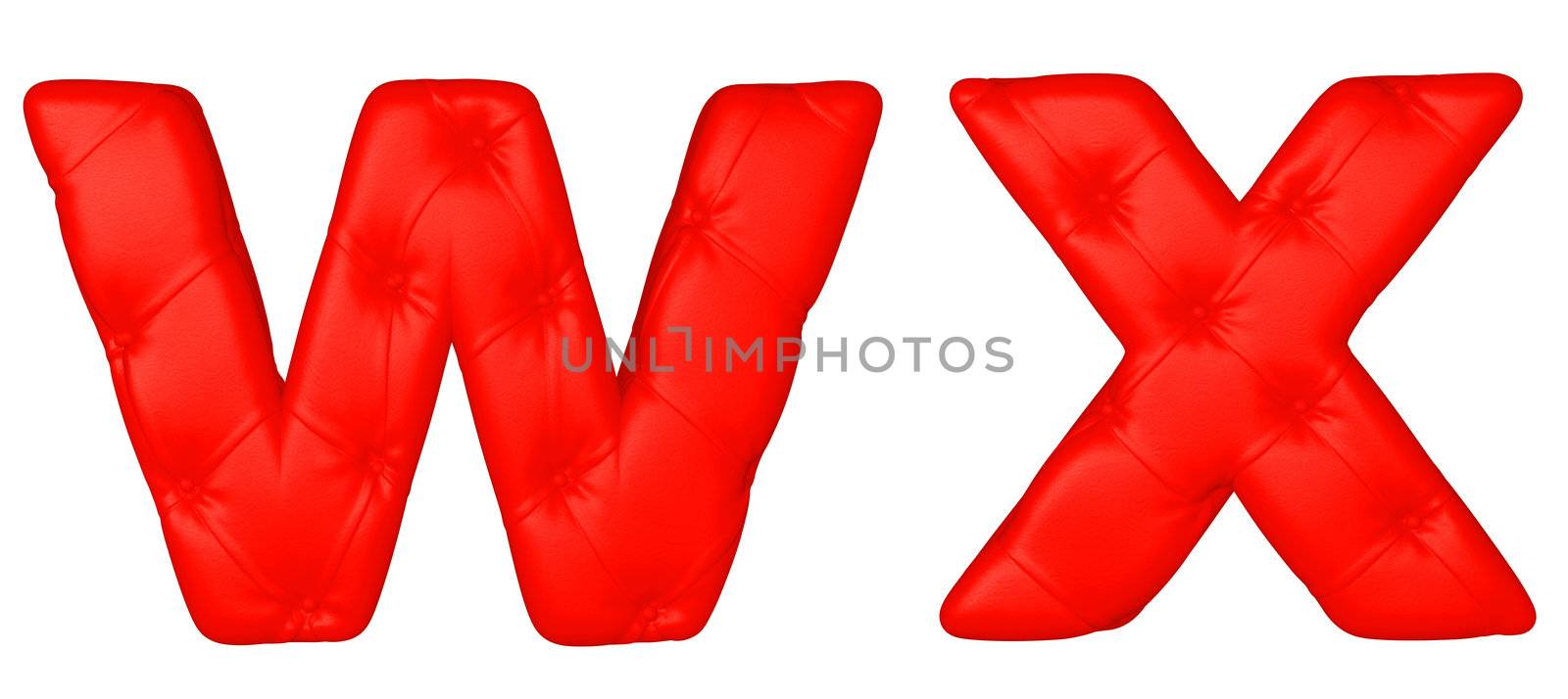 Luxury red leather font W X letters isolated on white