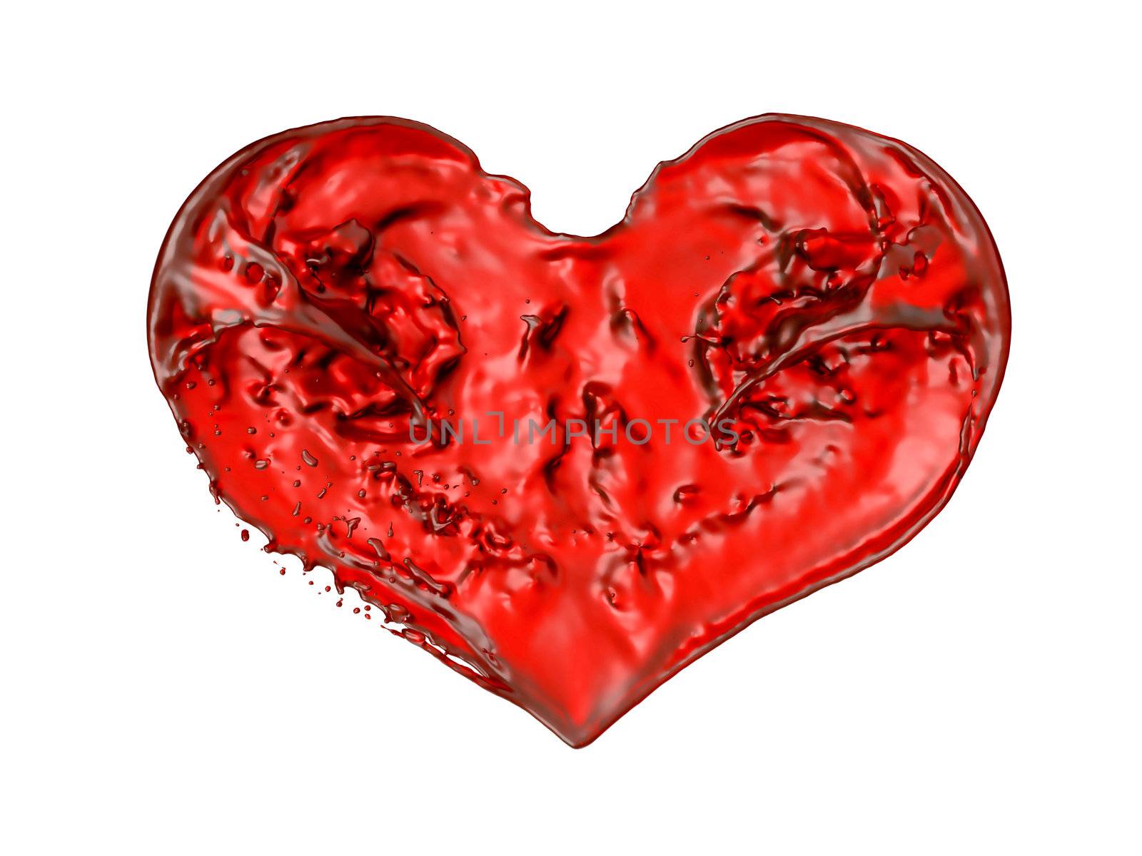 Romance and Love: Red liquid heart shape. Isolated Over white background