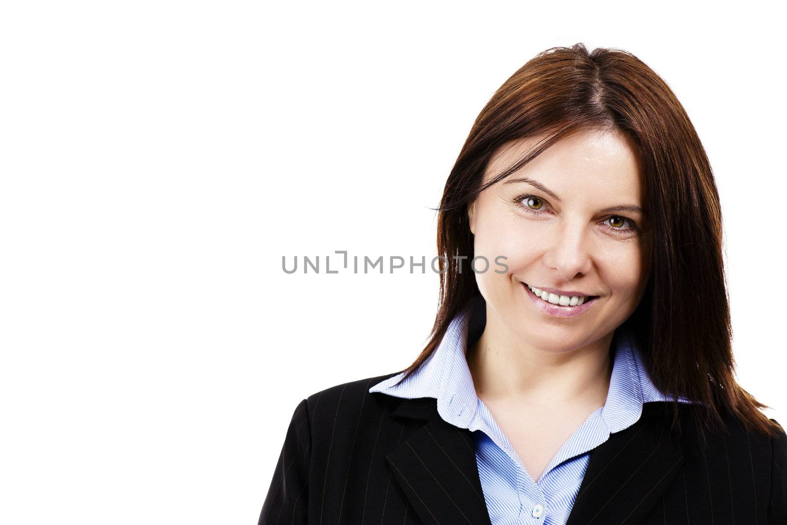 portrait of a happy business woman on white background