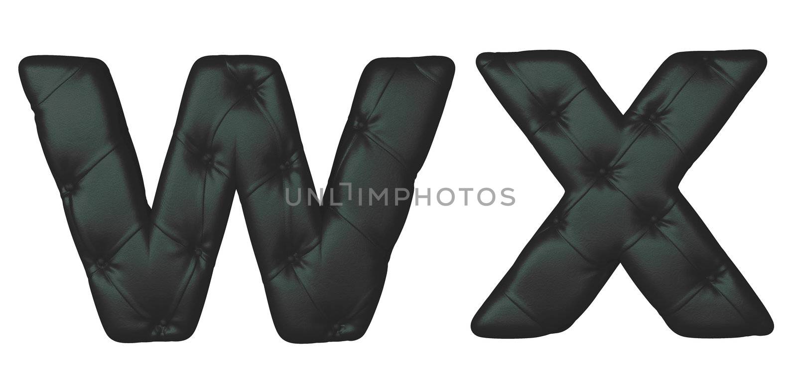 Luxury black leather font W X letters isolated on white