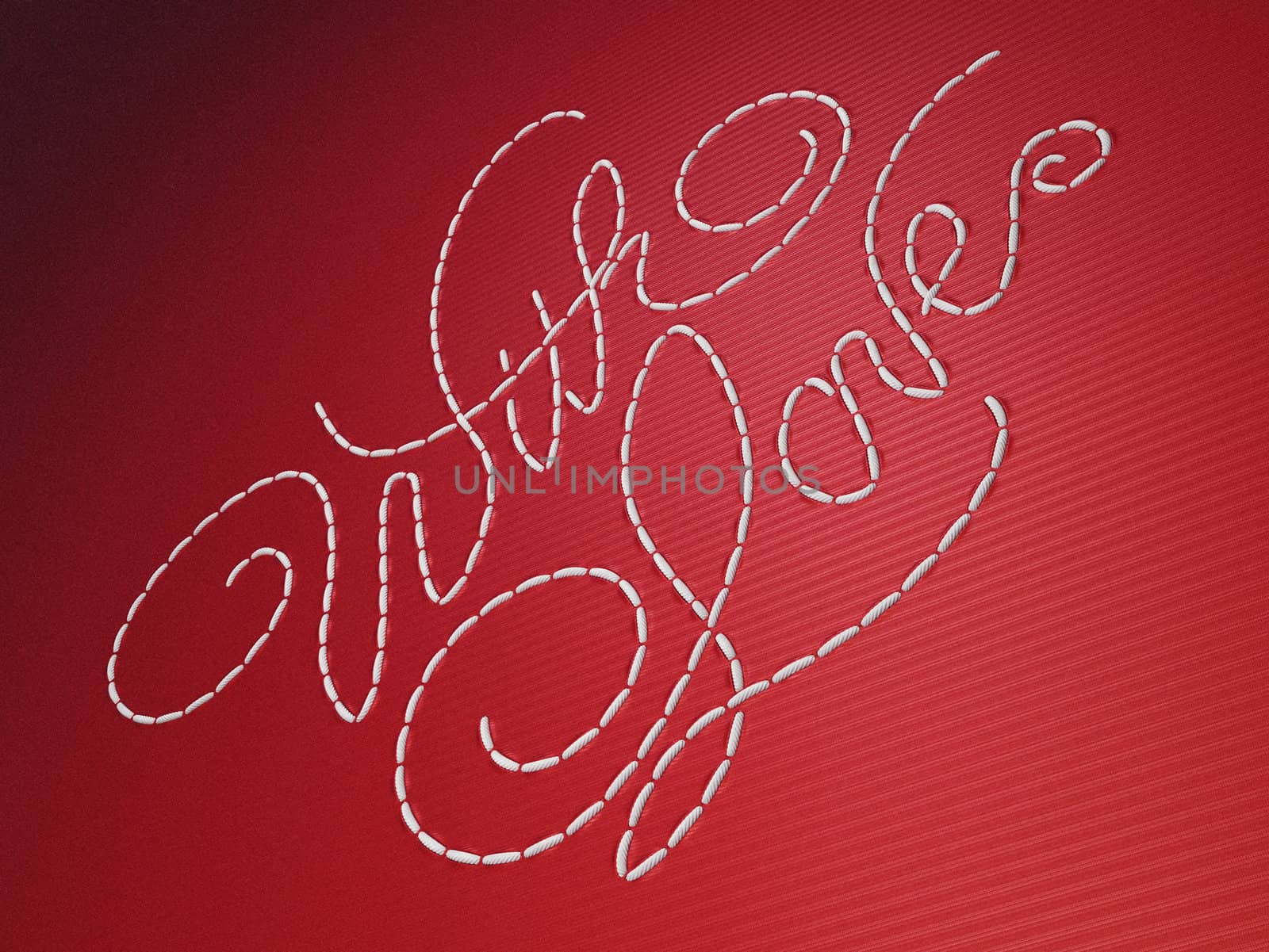 With love embroidery words on red stripy material