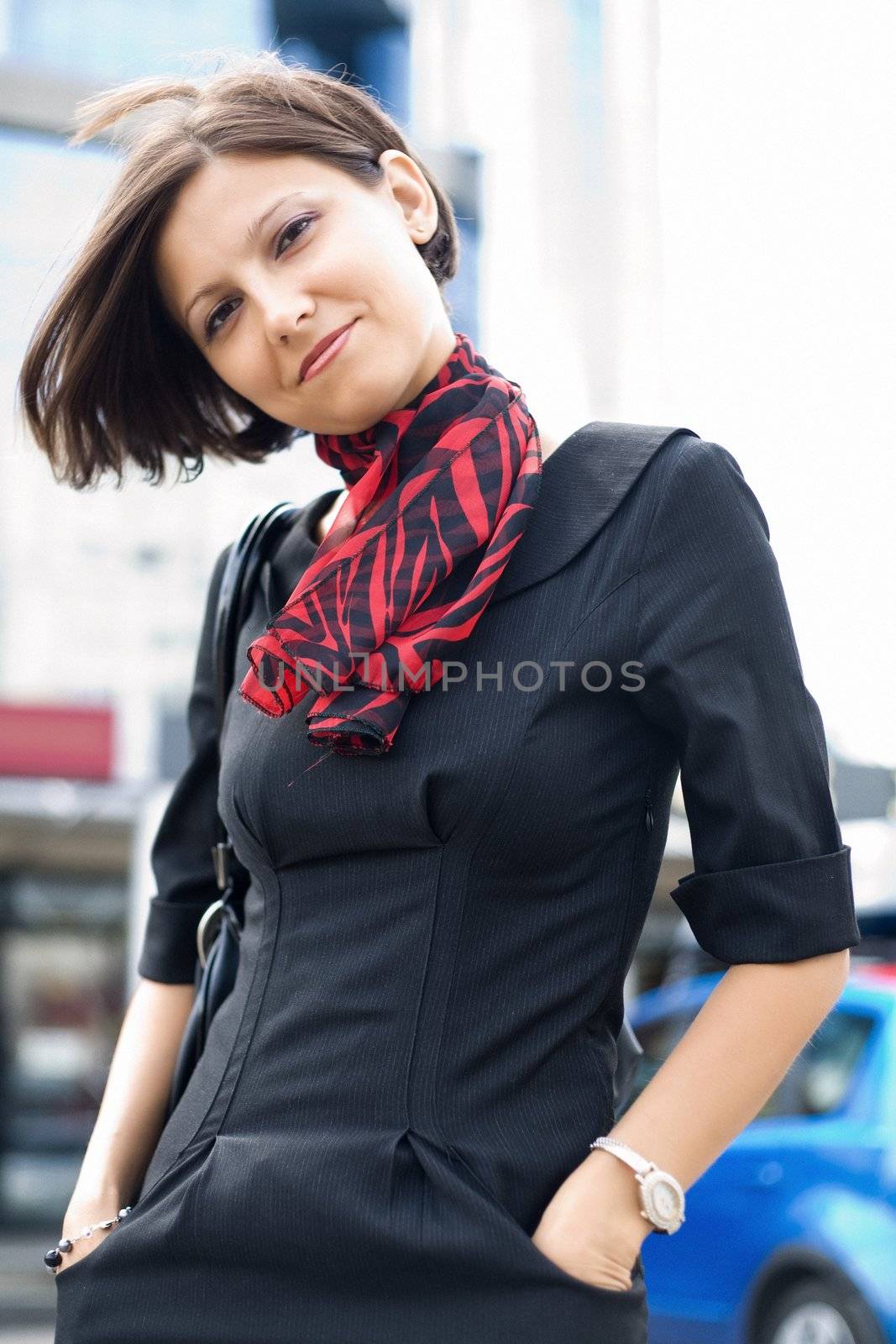 An image of a nice woman in the street