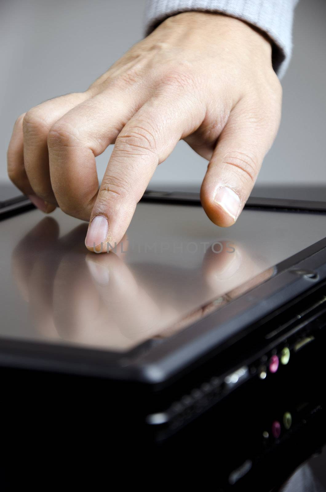 Working men in black tablet pc