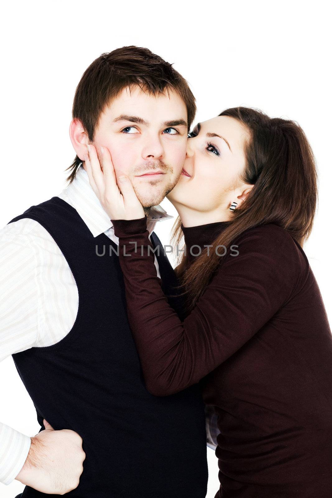 Stock photo: an image of a nice woman kissing a man