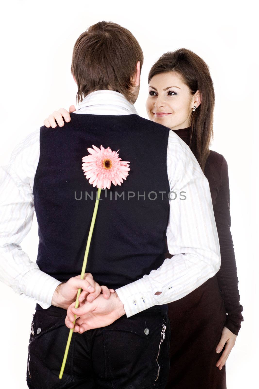 Stock photo: an image of a woman and a man with flower