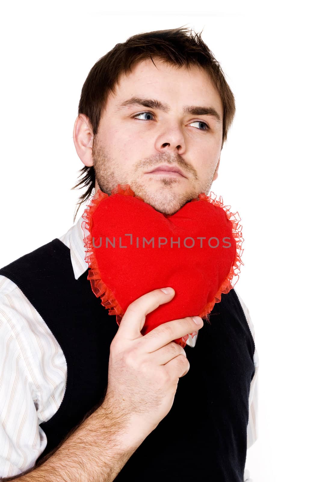 Stock photo: an image of a man with his chin on a red heart