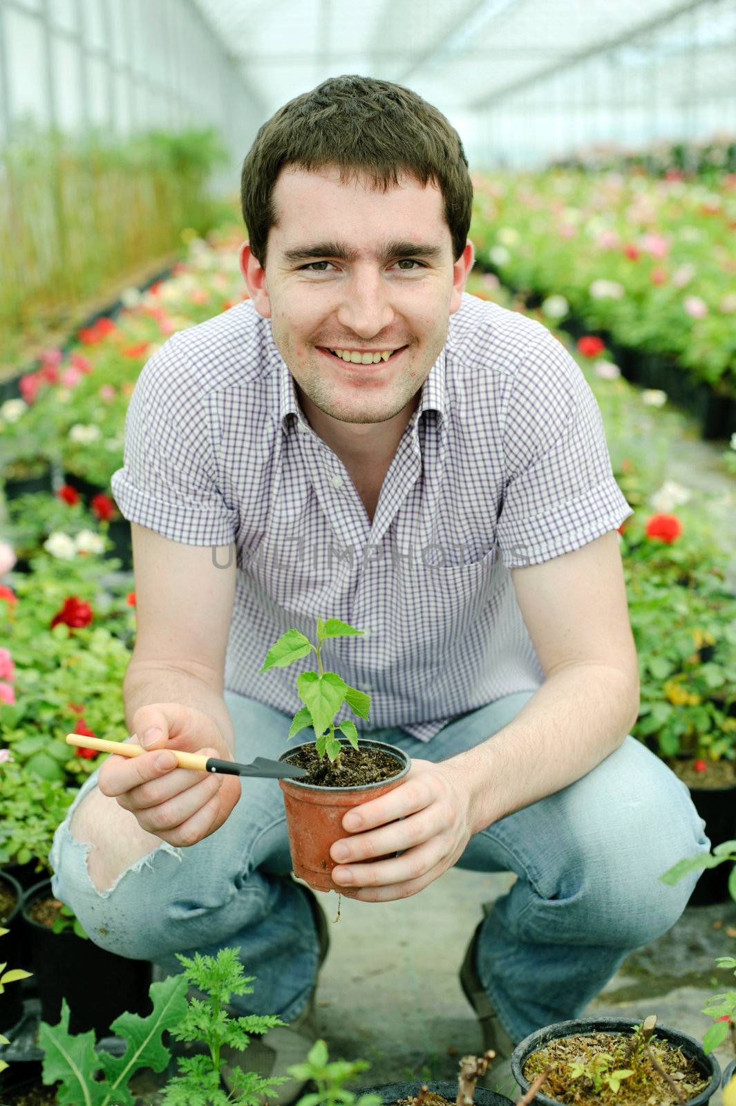 An image of a man with a plant in a pot