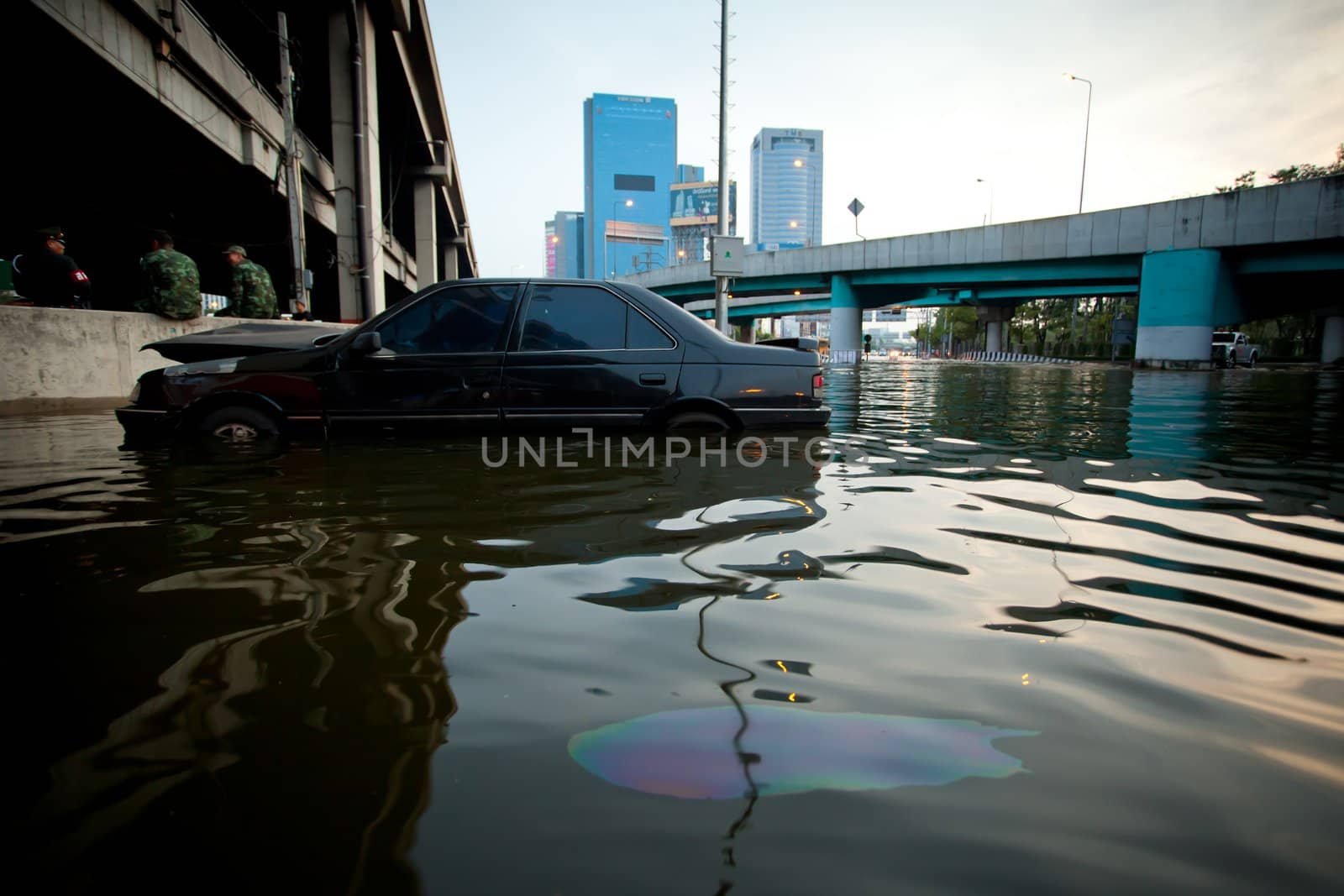 Car swamping in flood water by witthaya