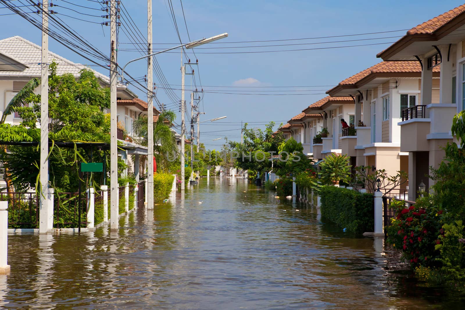 flood waters overtake house in Thailand