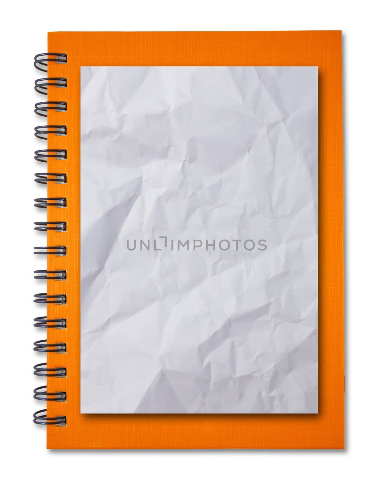 Crumpled paper on Orange notebook