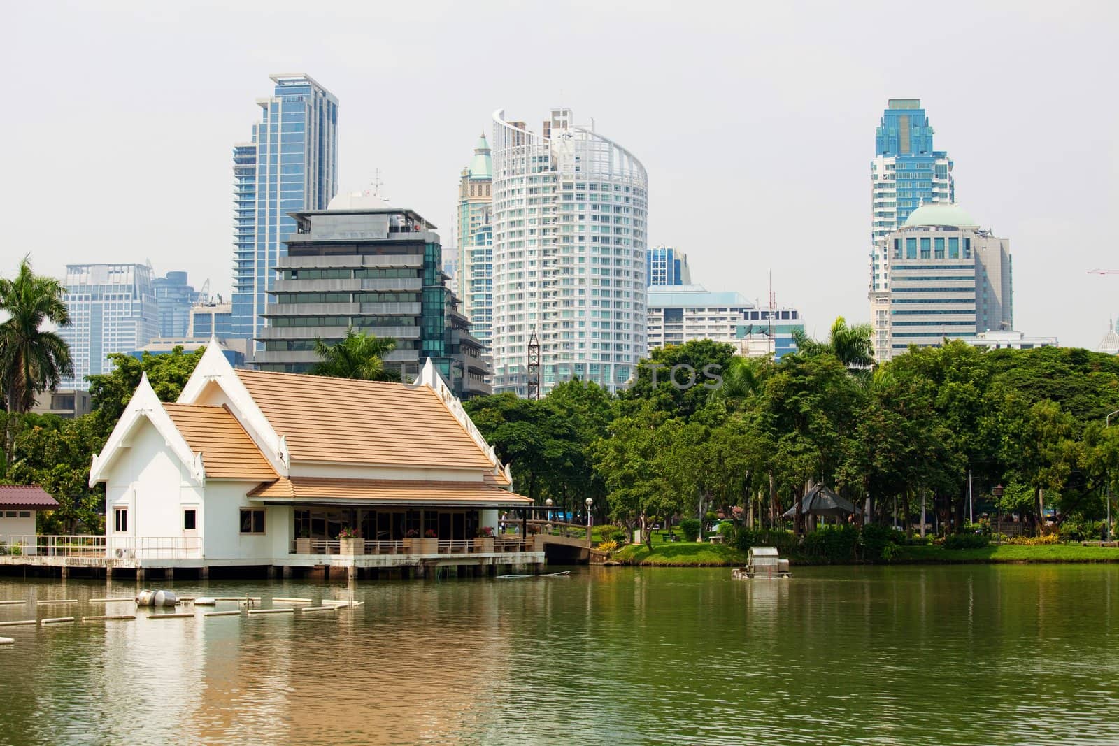 Lake near city in Thailand