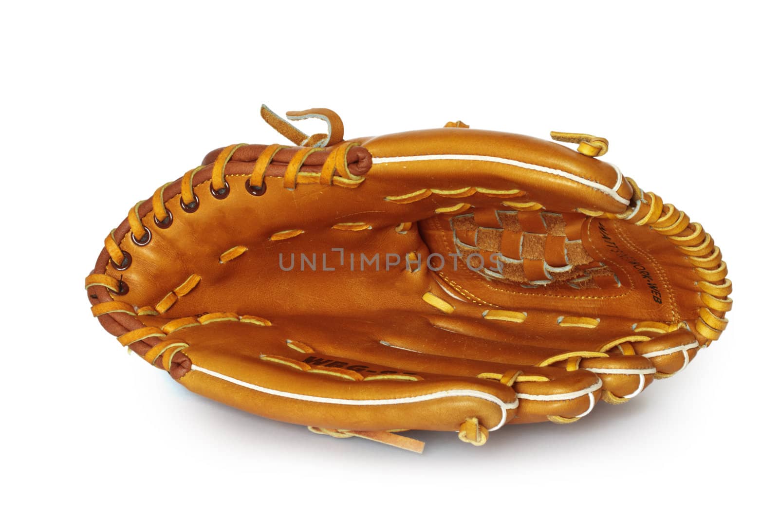 Empty baseball catcher mitt isolated on white background