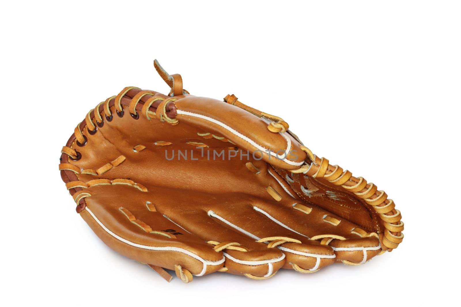 Empty baseball catcher mitt isolated on white background