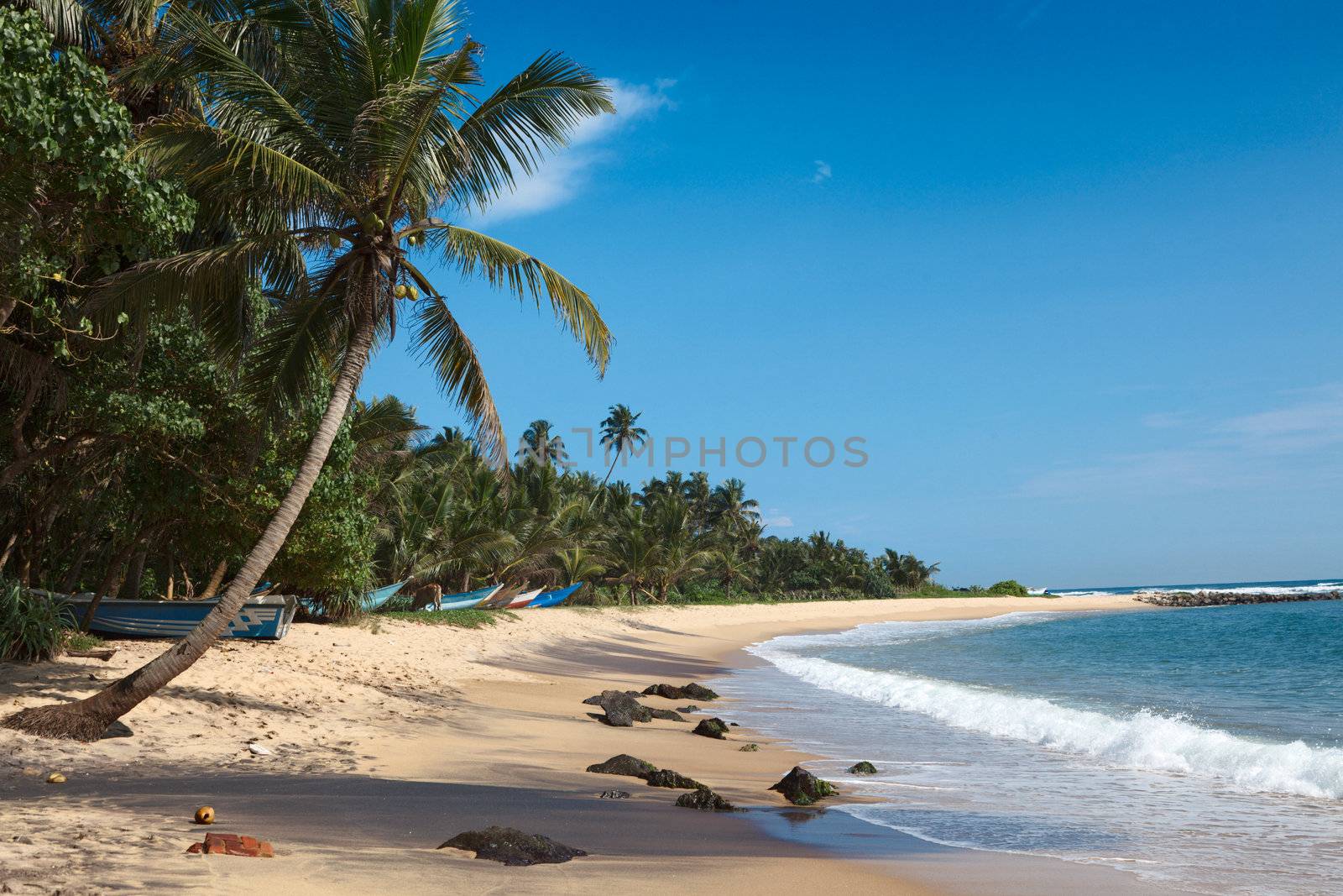 Tropical paradise idyllic beach. Sri Lanka