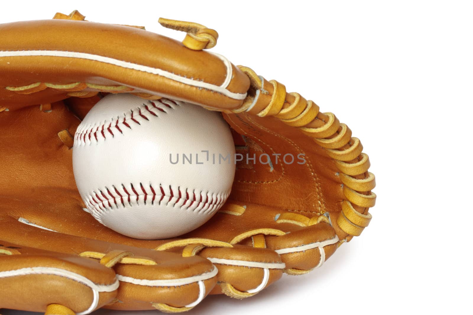 Baseball catcher mitt with ball isolated on white background clo by dimol