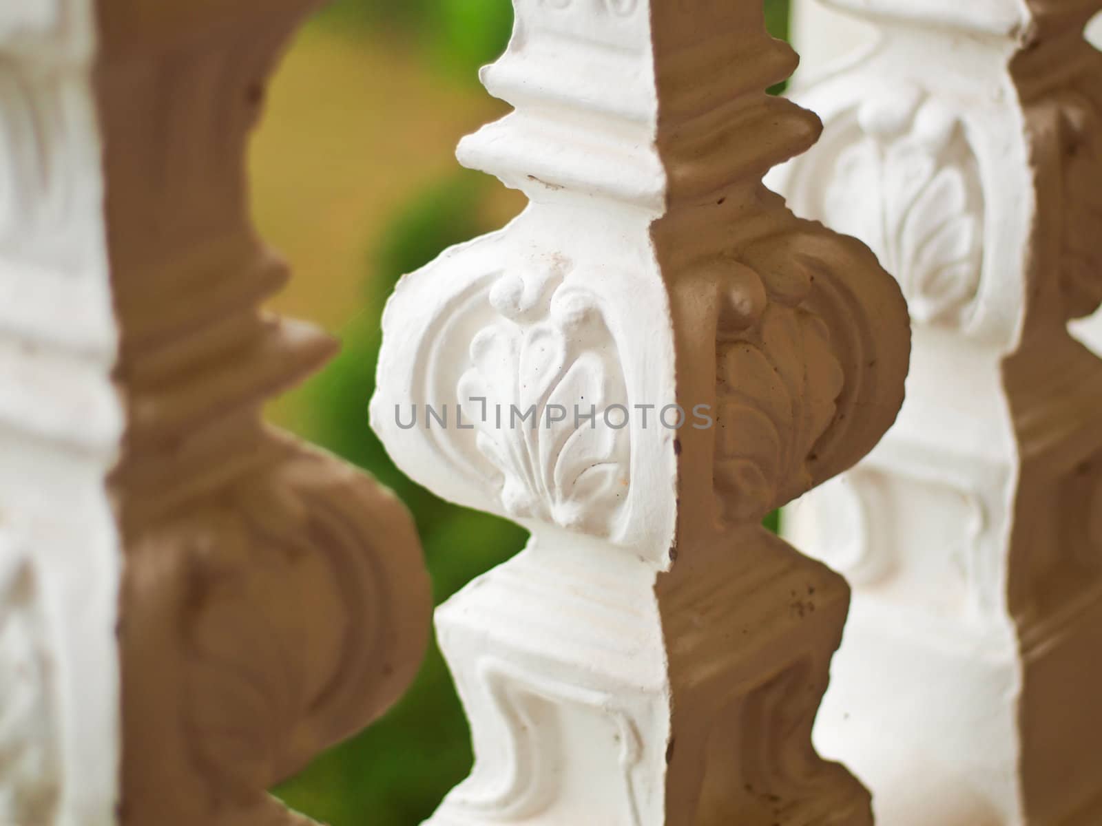 Closeup of plaster White Banister
