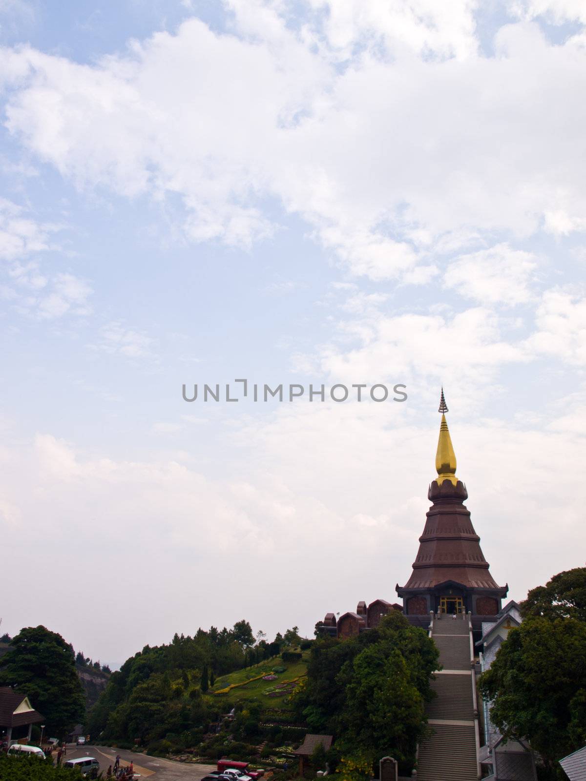 Phra Mahathat Noppha methanidon stupa temple on Doi Intanon moun by gururugu