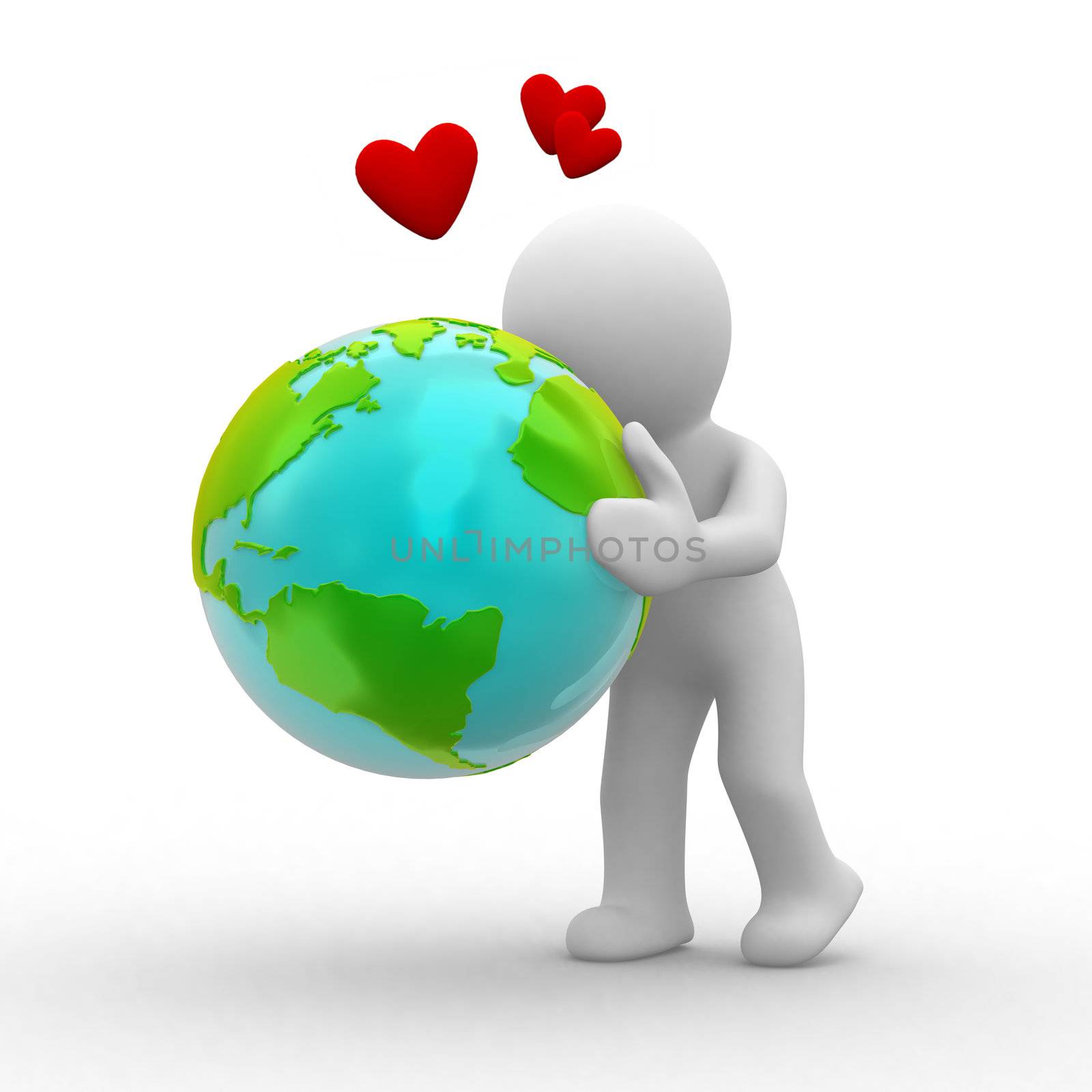 3d human hug the planet and love it
