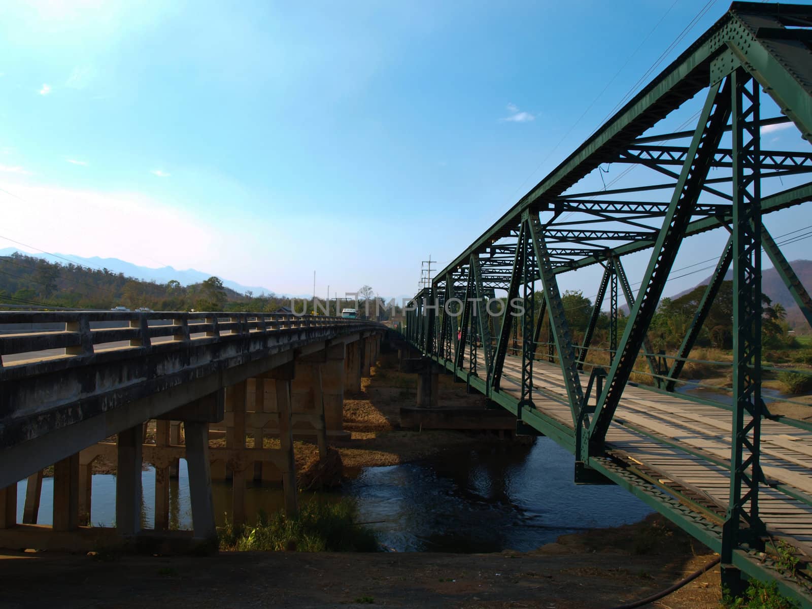 Reinforced concrete and Iron bridges over the pai river in Mae hong son, Thailand