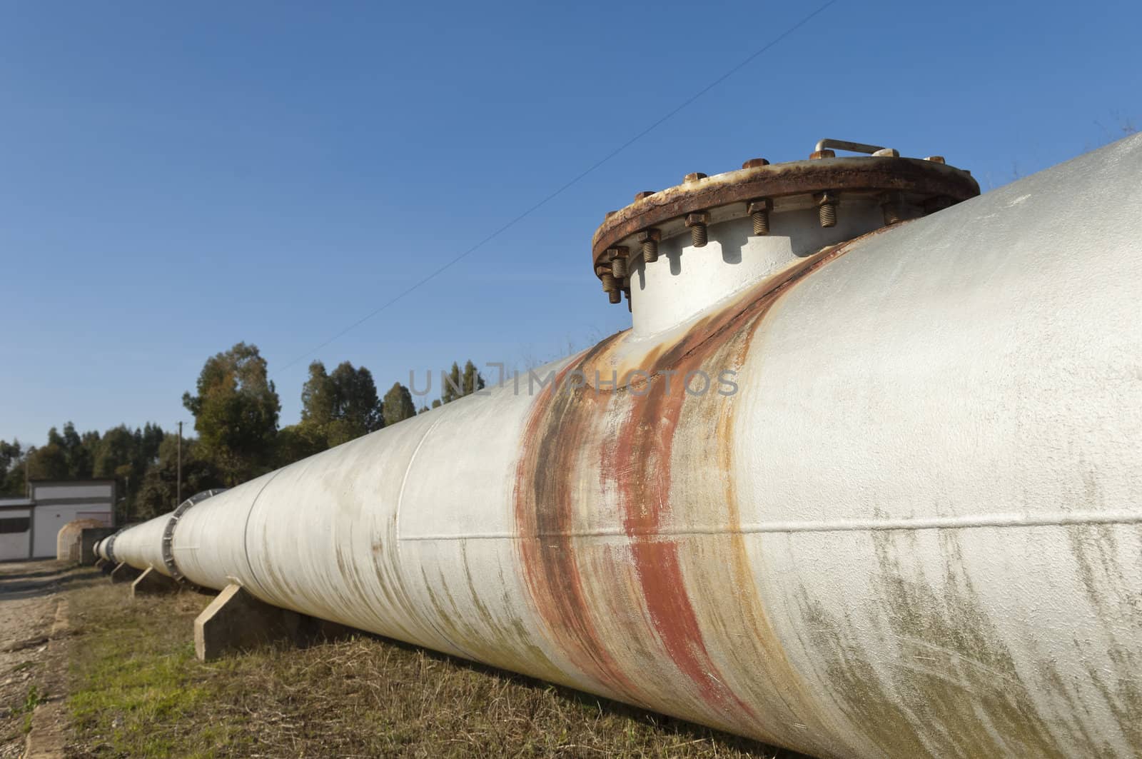 Steel water pipeline in Vigia dam supplying drinking water to the county of Redondo, Alentejo, Portugal