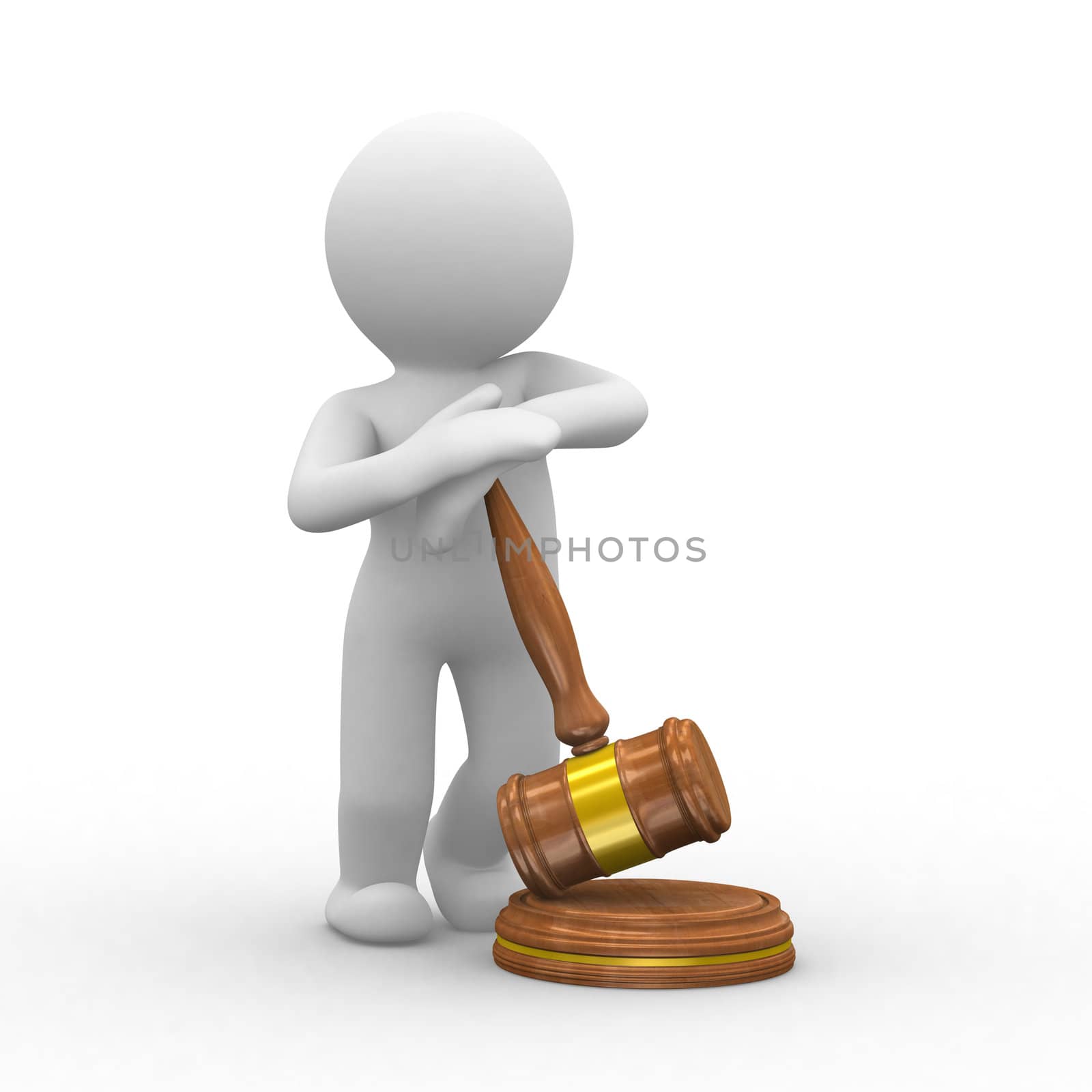 3d human with justice hammer in hands
