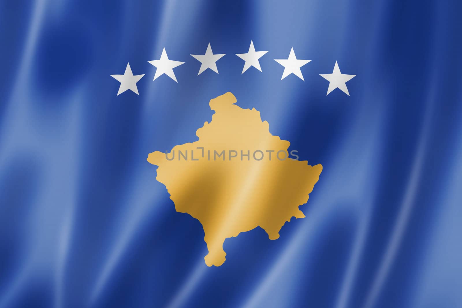 Kosovo flag, three dimensional render, satin texture