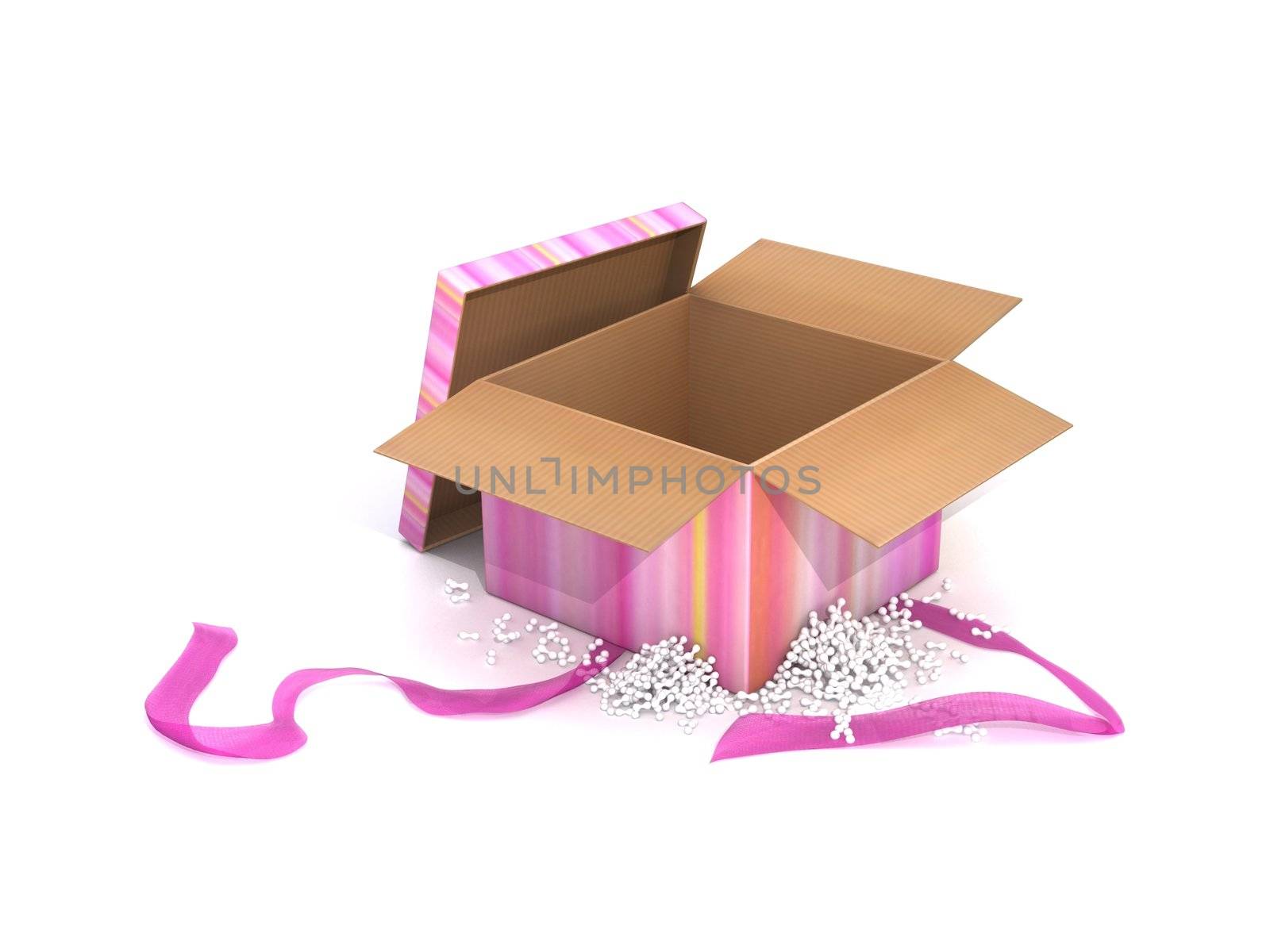 3d open pink gift box with ribbon