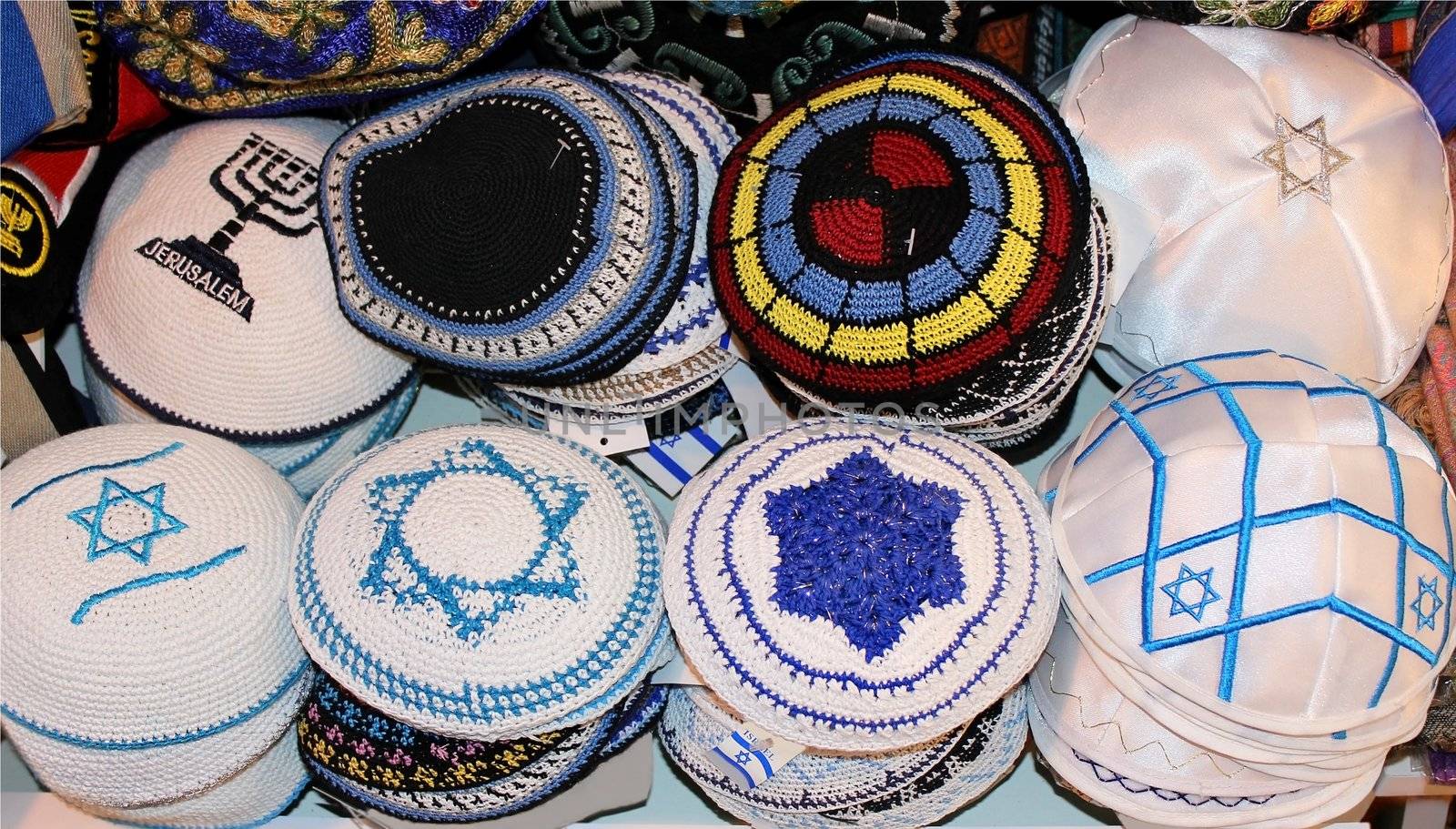 jewish religious caps on the market in Jerusalem, Israel
