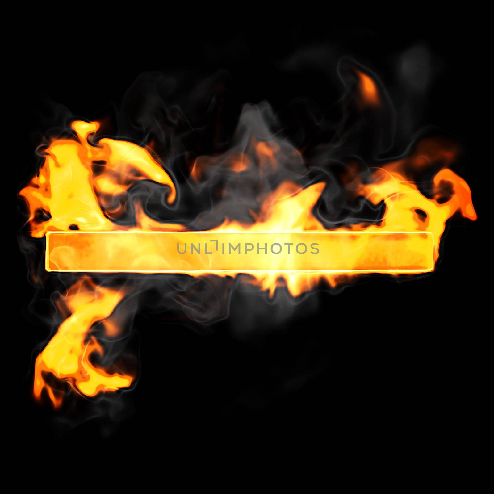 Burning and flame font hyphen symbol over black background