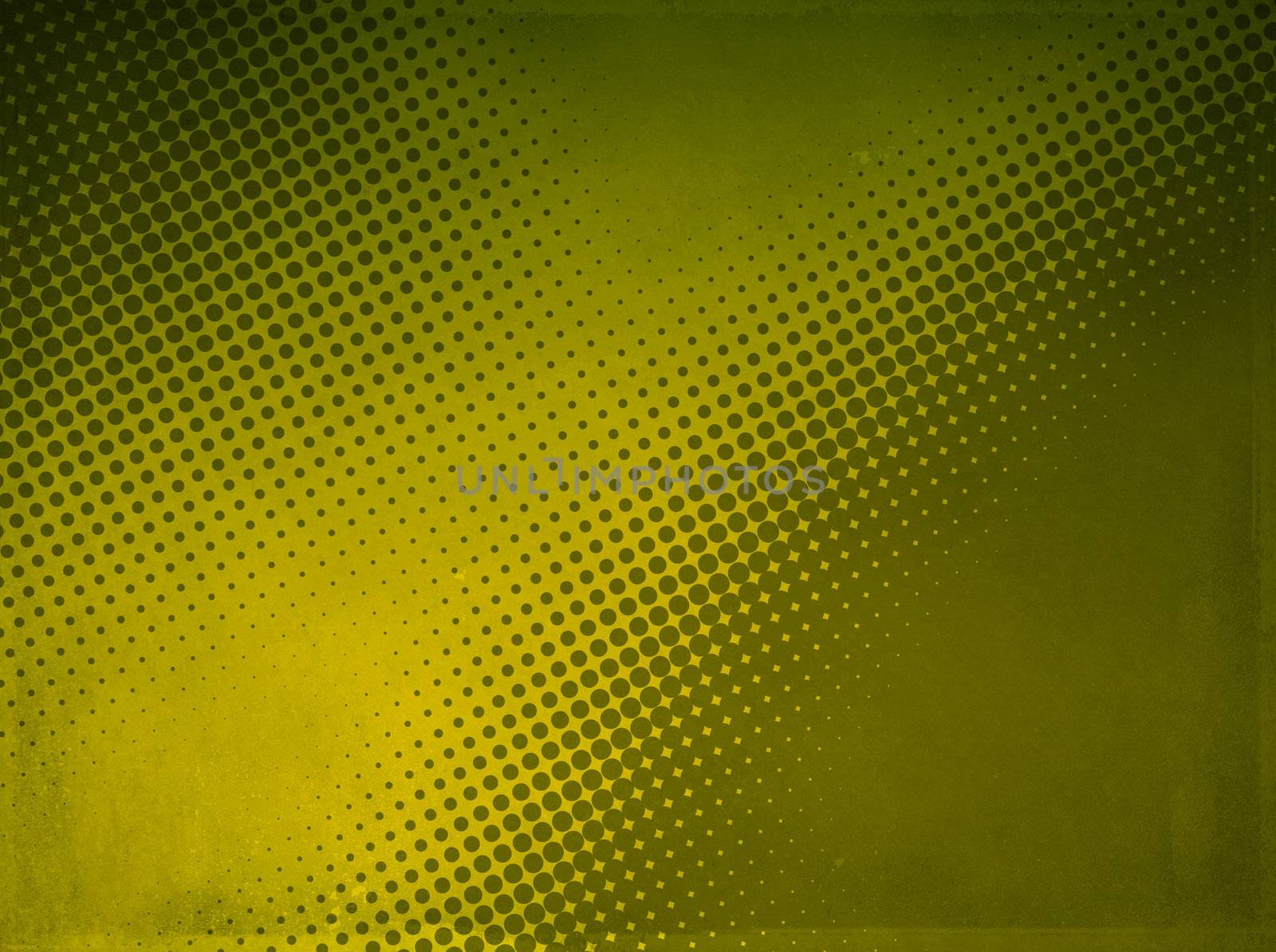 Grunge abstract halftone background made of a light and dark yellow dotted pattern.