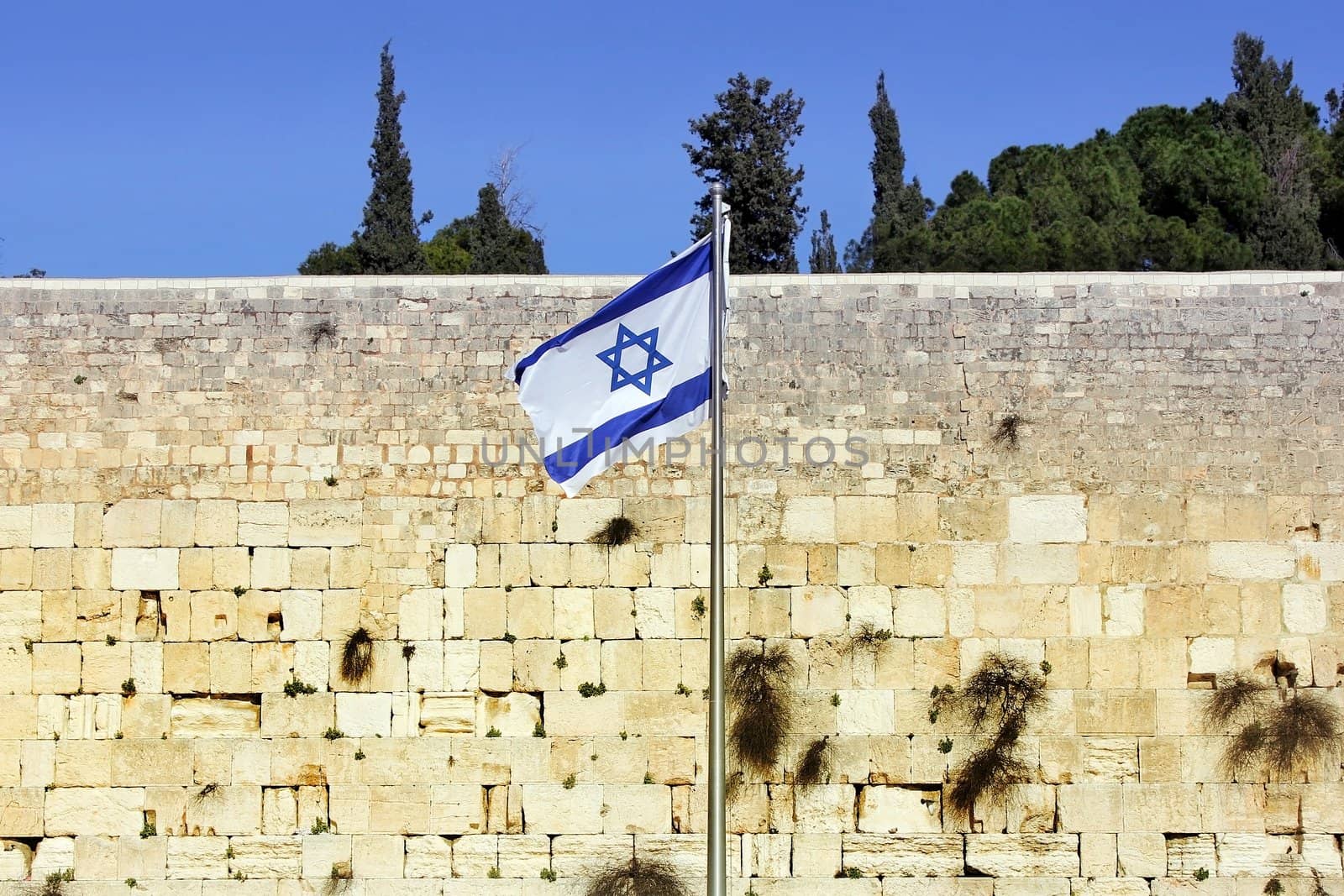 Israeli flag at the Western Wall, Jerusalem by irisphoto4