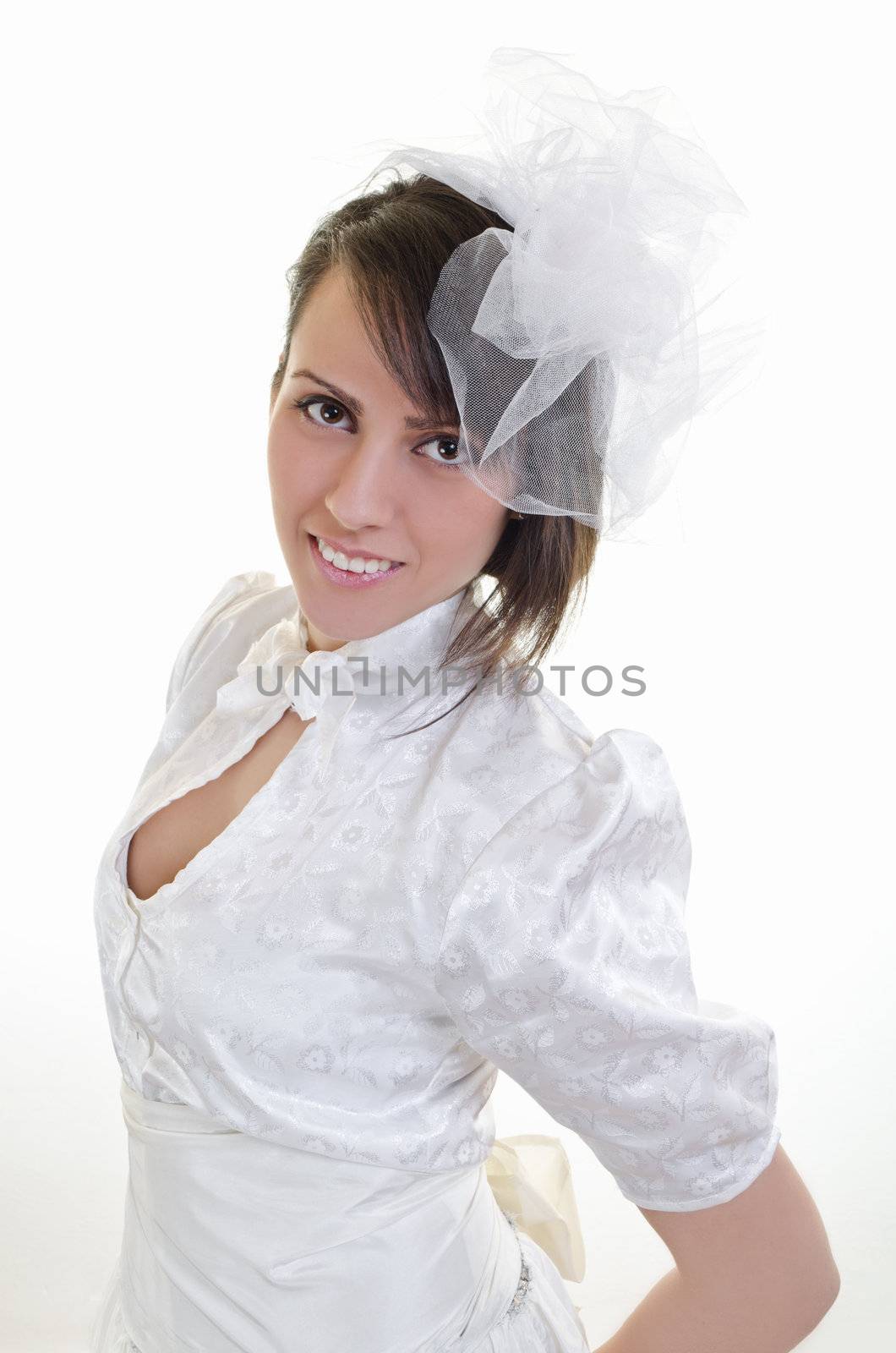 Portrait of happy bride smiling, eye contact