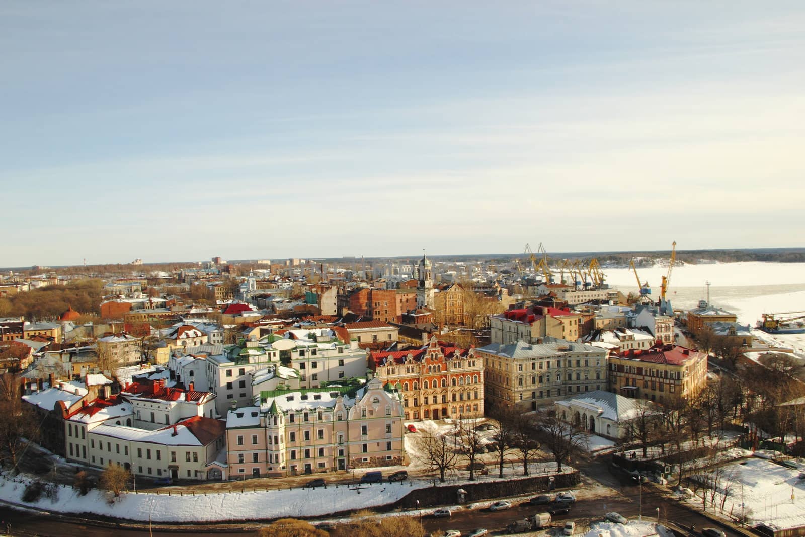 Winter view from the height of the tower Vyborg.