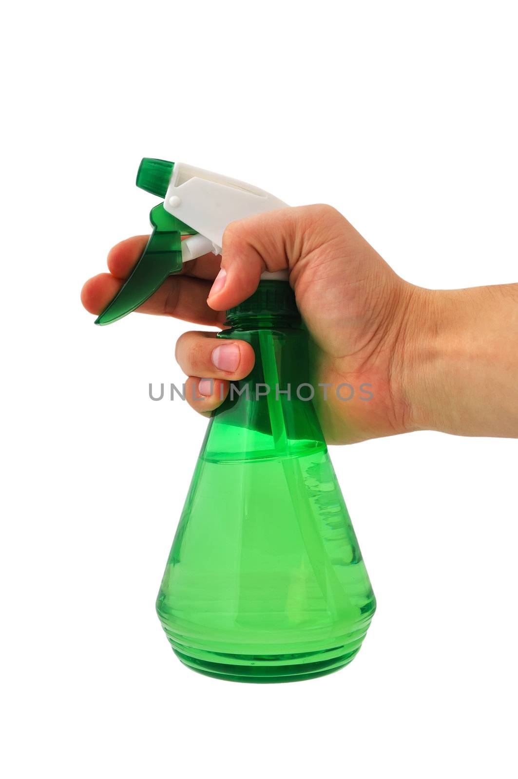 sprayer in hand on a white background