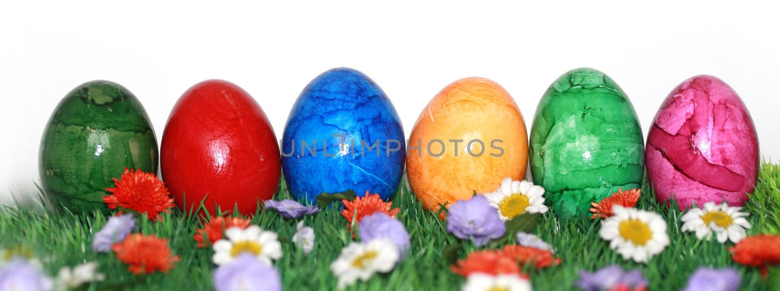 Easter banner with colorful eggs by photochecker