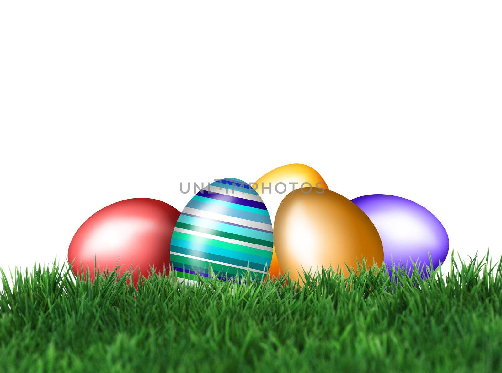 Easter Eggs in green grass by photochecker