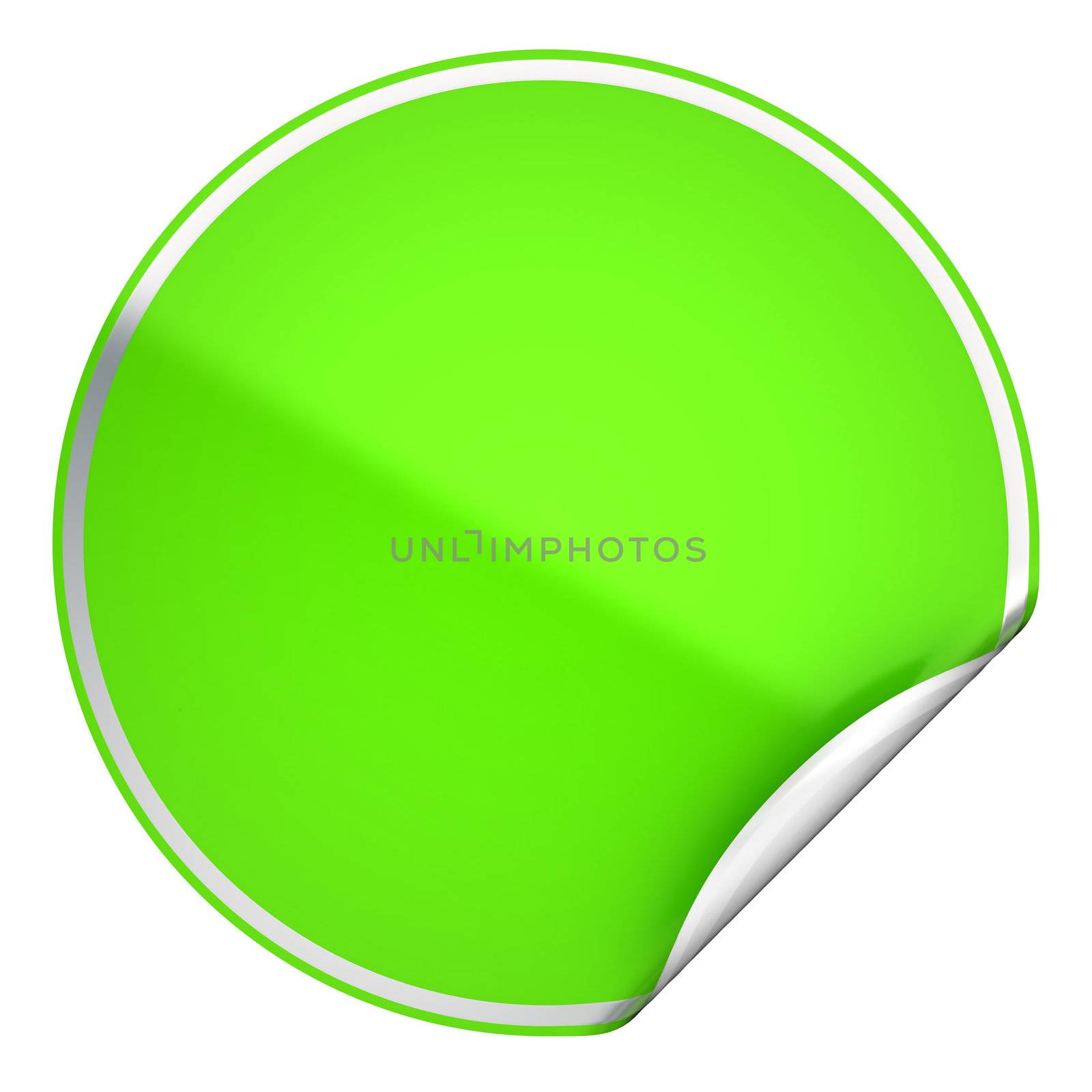 Green round bent sticker or label over white background