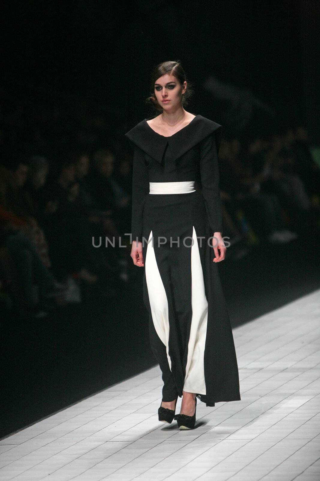 ZAGREB, CROATIA - MARCH 15: Fashion model wears clothes made by Aleksandar Zarevac on "Dove FASHION.HR" show on March 15, 2012 in Zagreb, Croatia.